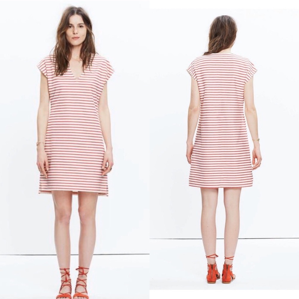 Madewell Red Striped V Neck Dress M